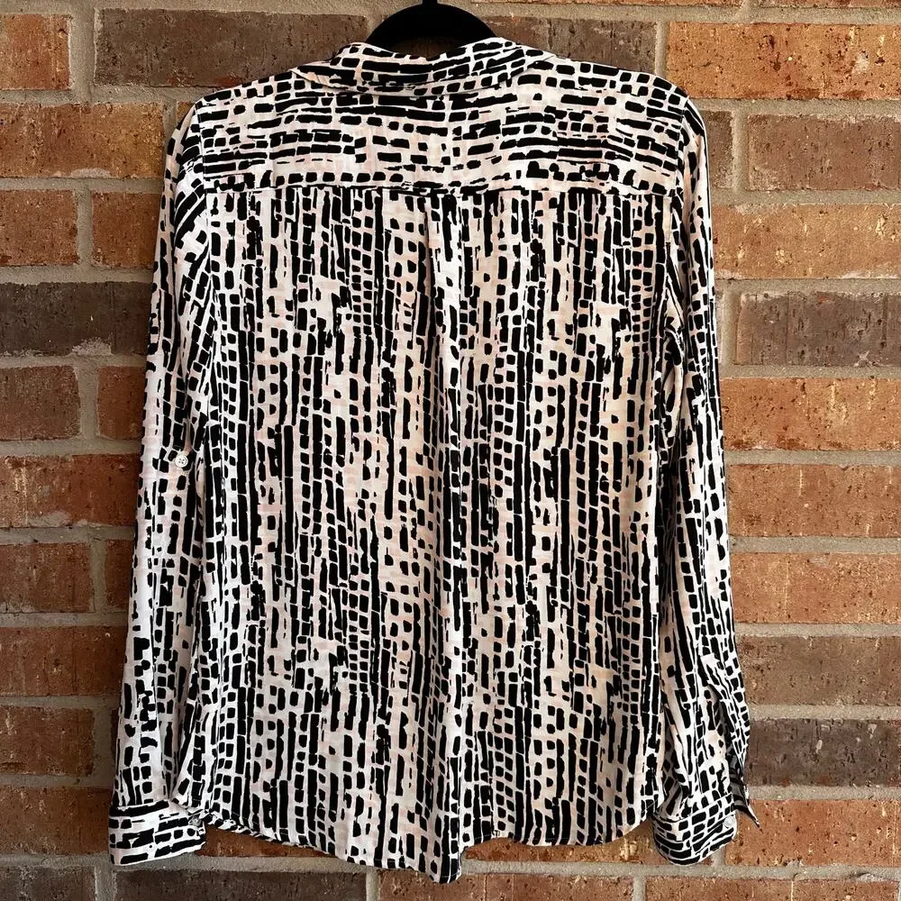 Loft Black and White S Long Sleeve Button Up Blouse - Picture 2 of 3